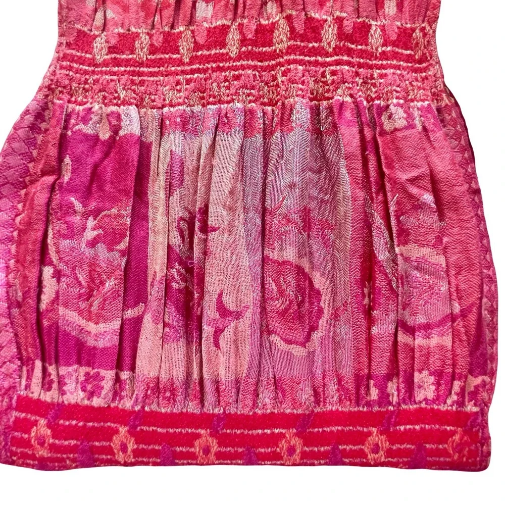 Tolani 100% Pure Silk Scarf Pink Orange Paisley Embroidered Sequin Beaded Fringe